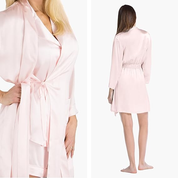 Women’s 100% Mulberry Silk Mid-Length Robe with Pockets – Luxury Loungewear