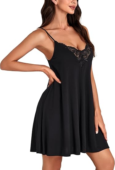 Women’s Lace Chemise Nightgown – Sleeveless Spaghetti Strap Sleep Dress